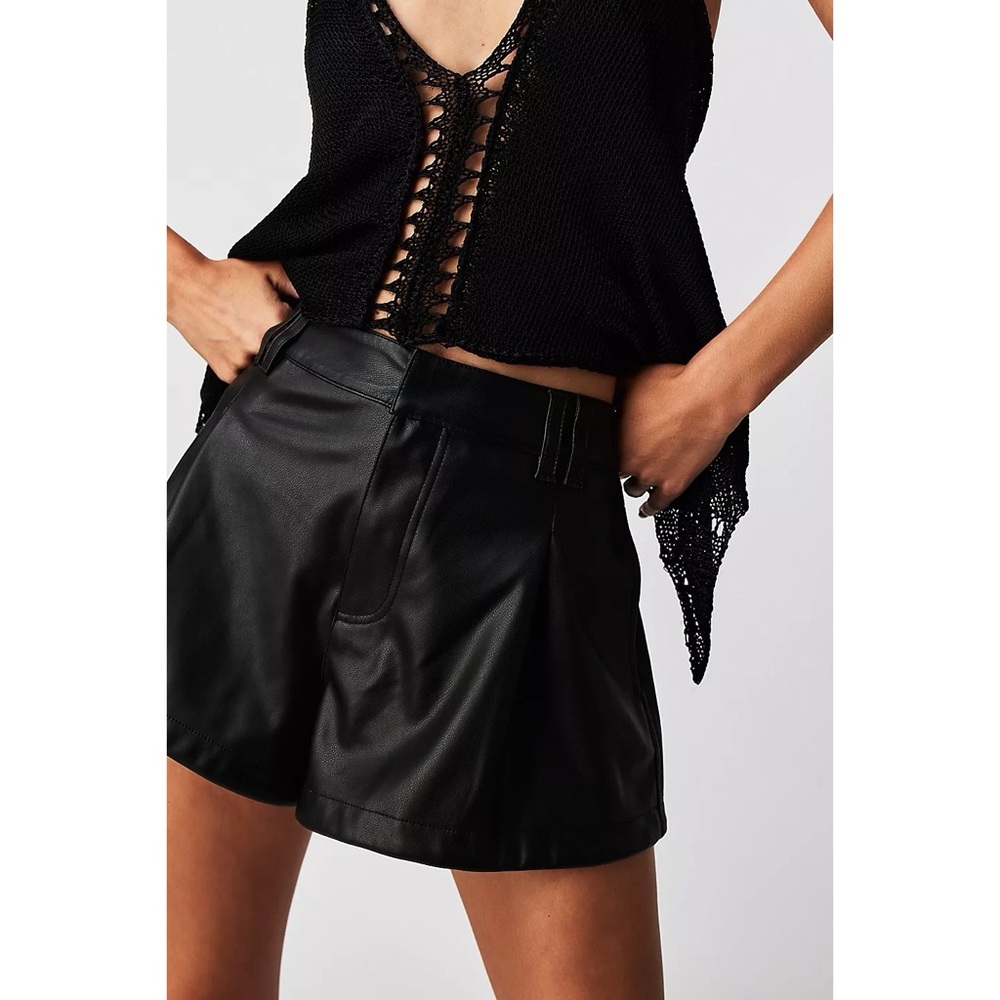 Free People We‎ The Free Reign Vegan Faux Leather Mid-Rise Short in Black